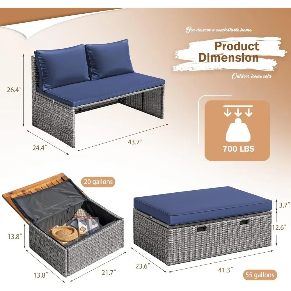 Wicker Outdoor Daybed with Storage and Side Tables