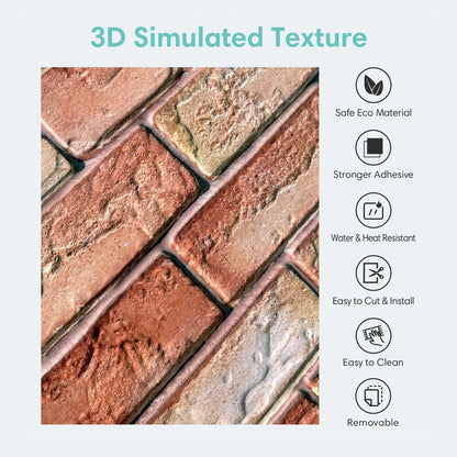 3D Faux Brick Wall Panel Red Adhesive Waterproof Tile (1PCS)
