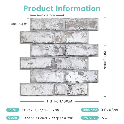 10 Pcs 3D Brick Wall Panels Peel and Stick for Home Decor