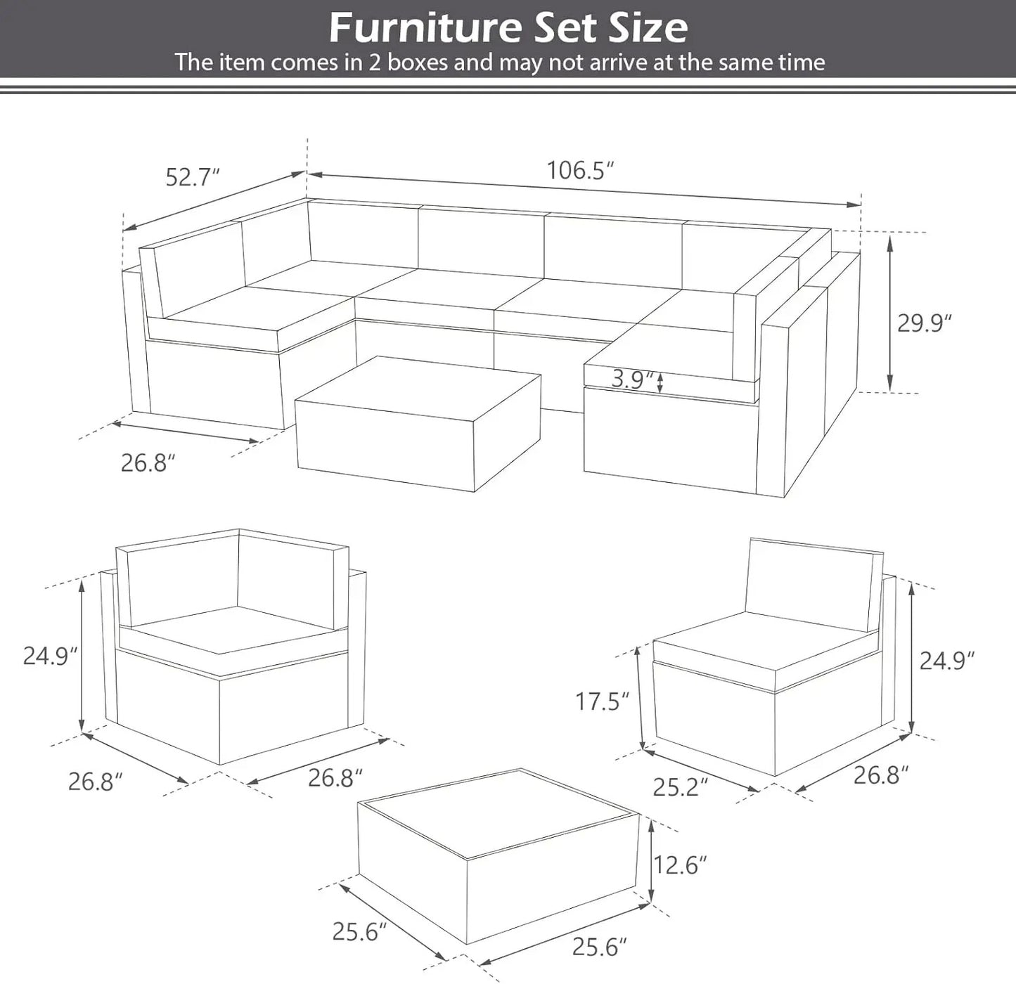 7 Piece PE Rattan Patio Furniture Set with Cushions and Table