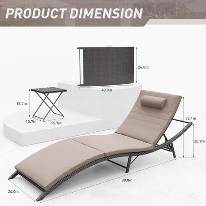 Chaise Lounge Outdoor Set with Table Adjustable Backrest