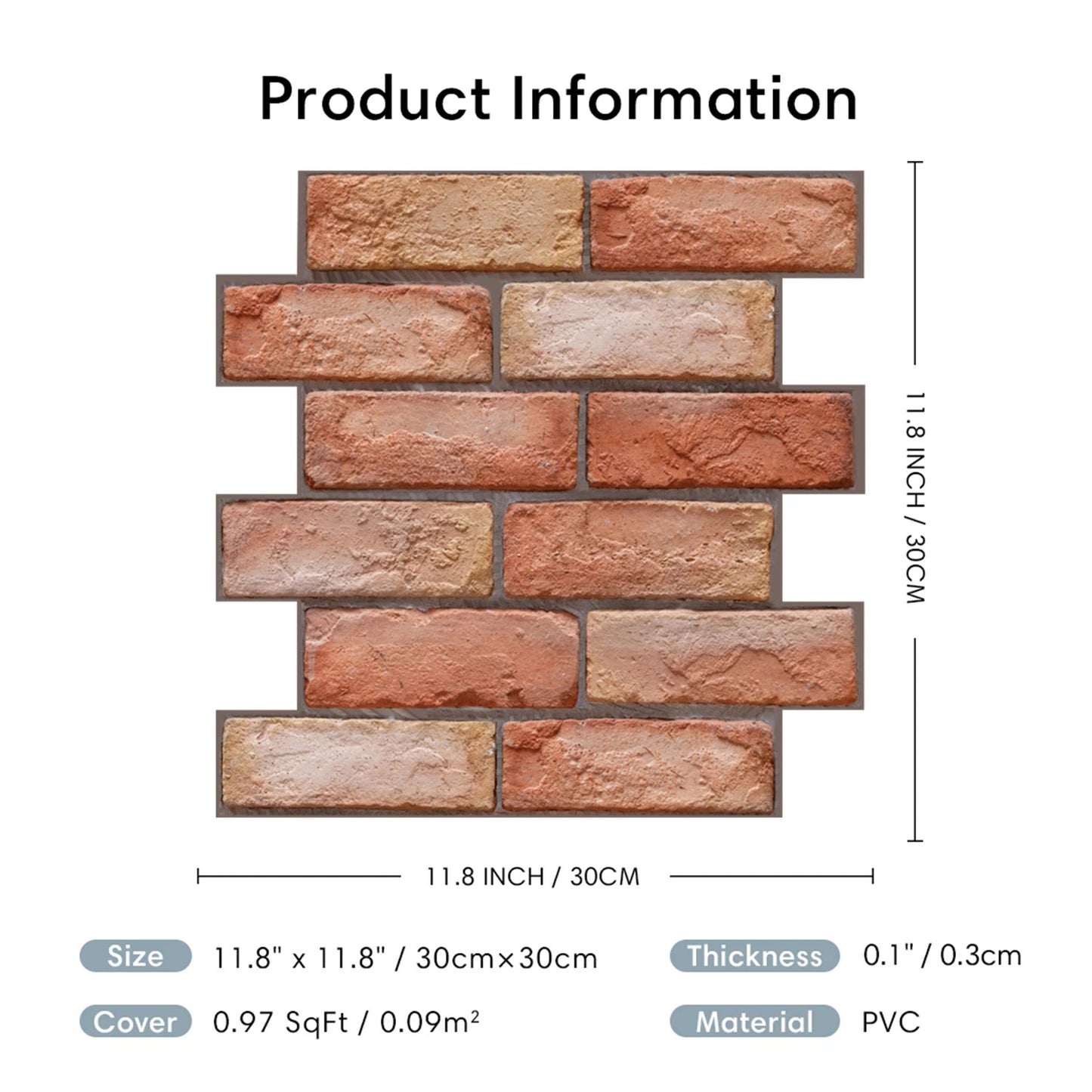 3D Faux Brick Wall Panel Red Adhesive Waterproof Tile (1PCS)