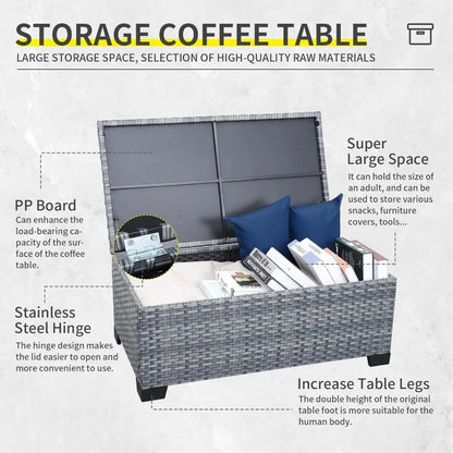 4 Piece Outdoor Furniture Set with PE Rattan Sofa and Storage Table