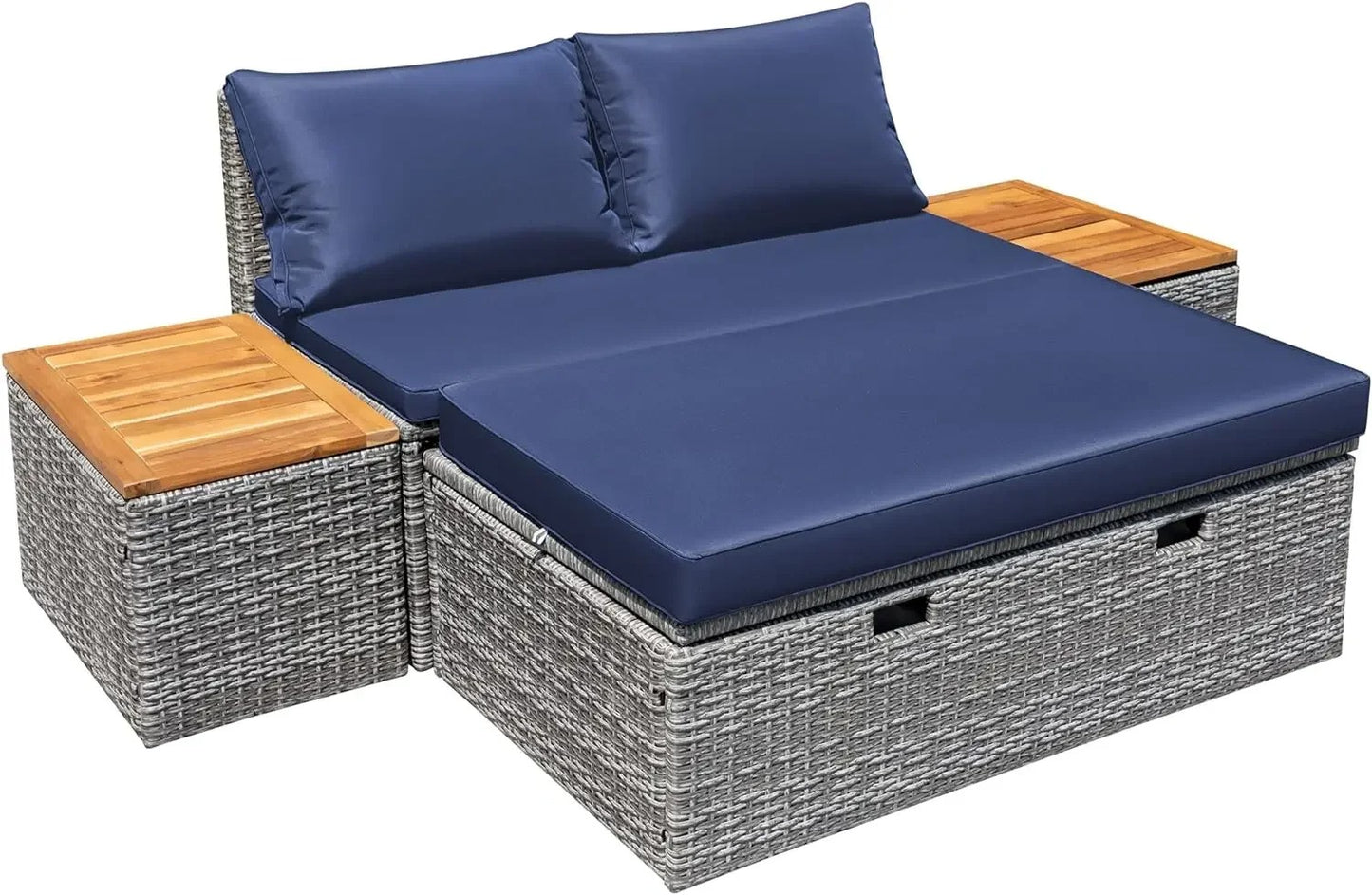 Wicker Outdoor Daybed with Storage and Side Tables