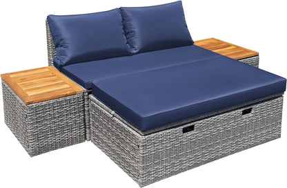 Wicker Outdoor Daybed with Storage and Side Tables