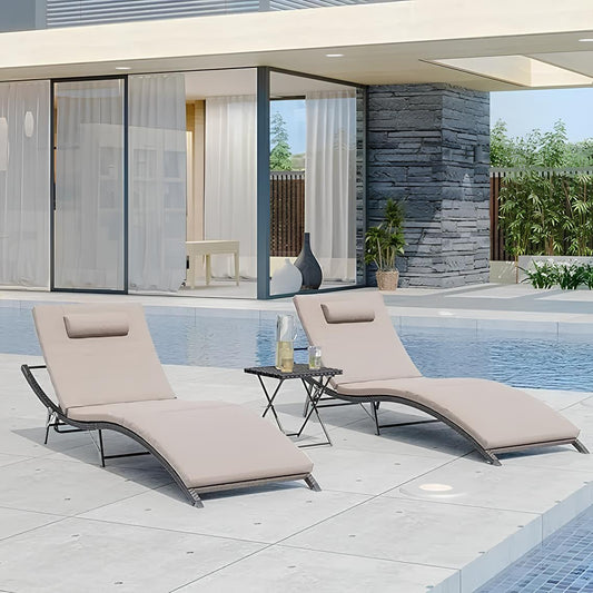 Chaise Lounge Outdoor Set with Table Adjustable Backrest