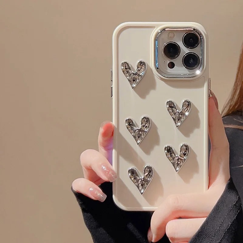 Luxury Plating Love Heart iPhone Case - Shockproof Bumper (A)