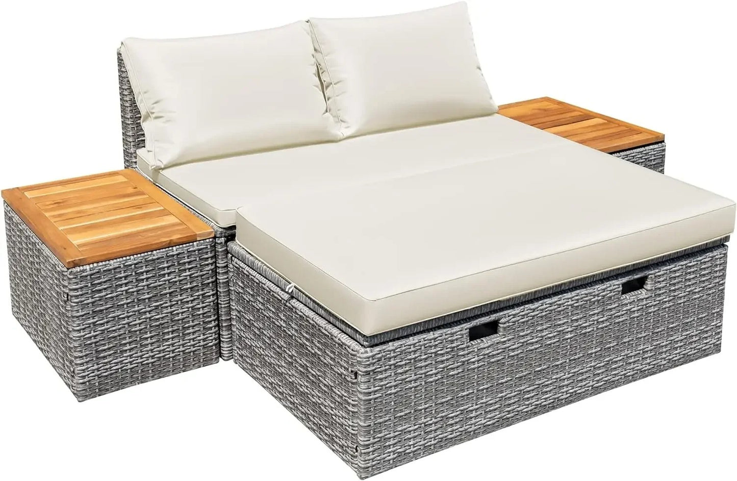 Wicker Outdoor Daybed with Storage and Side Tables