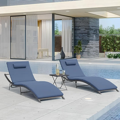 Chaise Lounge Outdoor Set with Table Adjustable Backrest