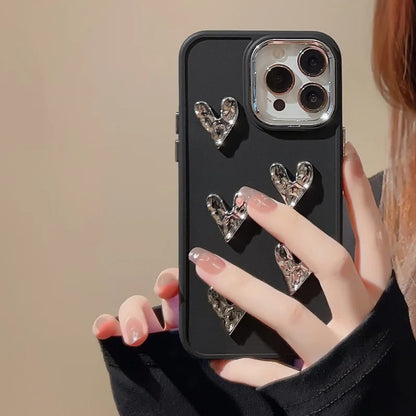 Luxury Plating Love Heart iPhone Case - Shockproof Bumper (A)